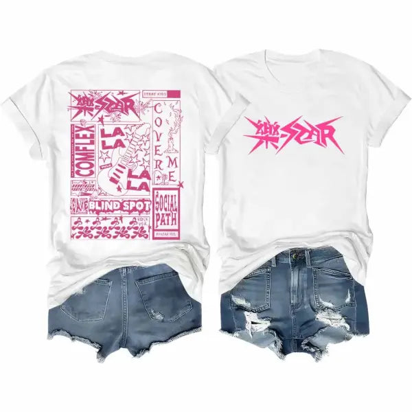 Stray Kids T-Shirt Rock Star Merch Shirt Kpop Short Sleeve Tshirt Stray Kids Rock Elements Pattern Streetwear - WHITE