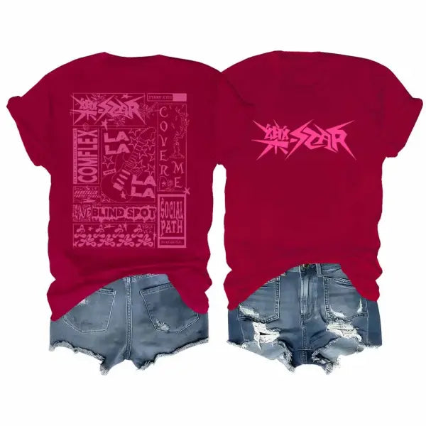 Stray Kids T-Shirt Rock Star Merch Shirt Kpop Short Sleeve Tshirt Stray Kids Rock Elements Pattern Streetwear - Claret