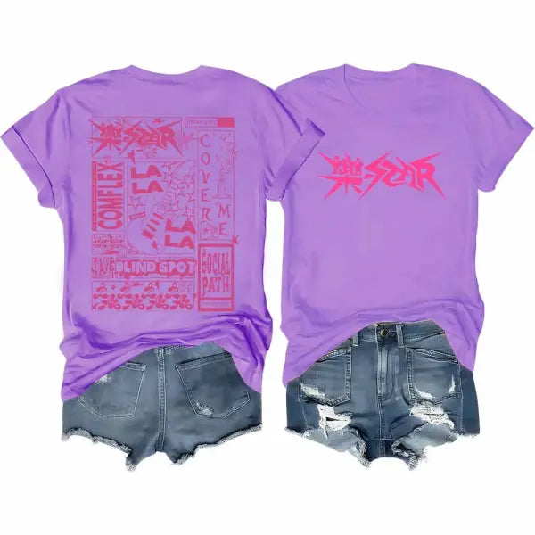 Stray Kids T-Shirt Rock Star Merch Shirt Kpop Short Sleeve Tshirt Stray Kids Rock Elements Pattern Streetwear - PURPLE