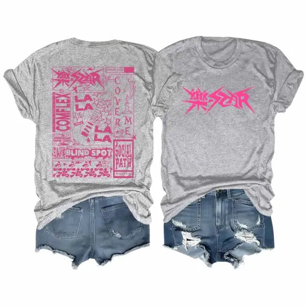 Stray Kids T-Shirt Rock Star Merch Shirt Kpop Short Sleeve Tshirt Stray Kids Rock Elements Pattern Streetwear - GRAY / S