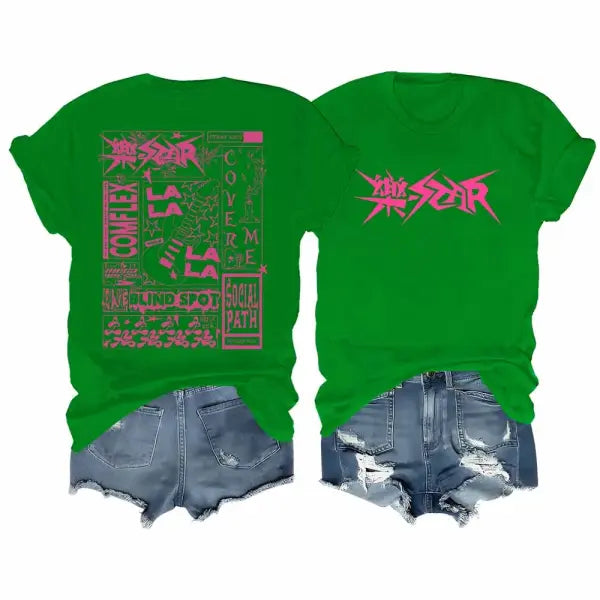 Stray Kids T-Shirt Rock Star Merch Shirt Kpop Short Sleeve Tshirt Stray Kids Rock Elements Pattern Streetwear - green