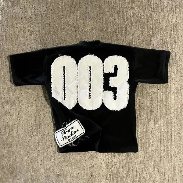 Black Harajuku Streetwear T-Shirt – Unisex Oversized Hip Hop 003 Graphic Y2K Short Sleeve Top - 1 / S