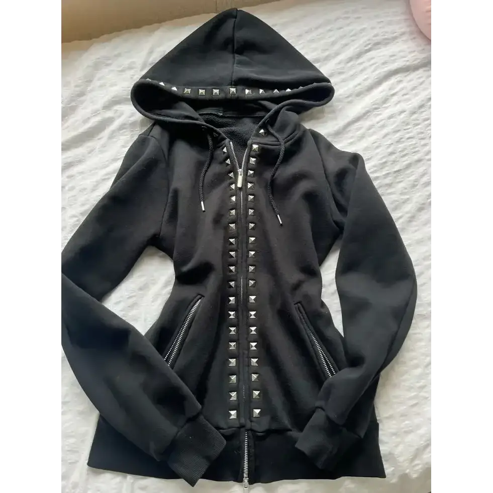 Streetwear Zip Up Hoodie Jacket Men Women Harajuku Retro Cherry Blossom Dragon Graphic Black Oversized Sweatshirt