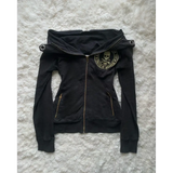 Streetwear Zip Up Hoodie Jacket Men Women Harajuku Retro Cherry Blossom Dragon Graphic Black Oversized Sweatshirt