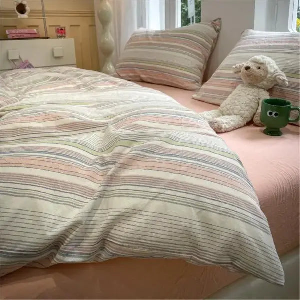 Stripe Style Duvet Cover Skin-friendly Quilt Cover Single/Double/Queen Size Comforter Cover Home Bedding 이불커버 (No