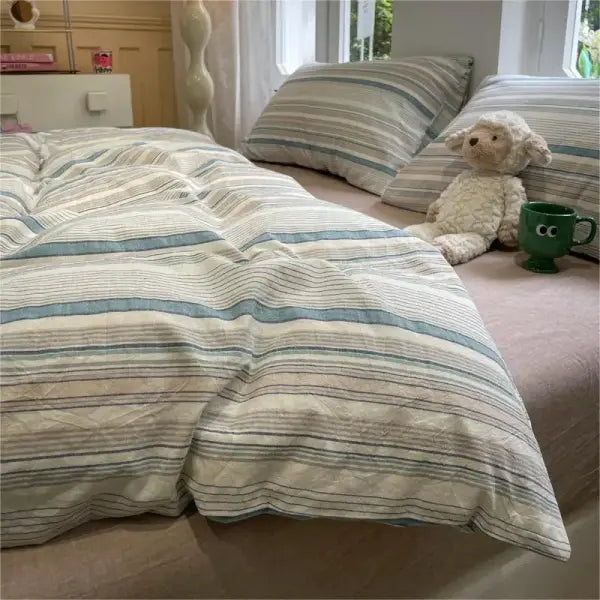 Stripe Style Duvet Cover Skin-friendly Quilt Cover Single/Double/Queen Size Comforter Cover Home Bedding 이불커버 (No