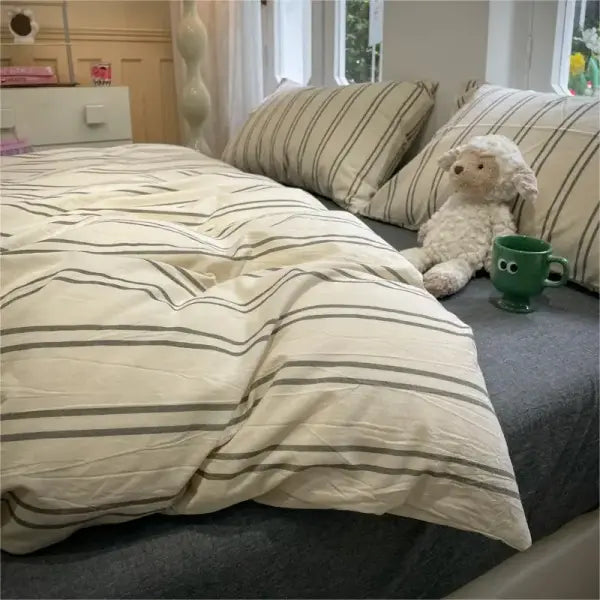 Stripe Style Duvet Cover Skin-friendly Quilt Cover Single/Double/Queen Size Comforter Cover Home Bedding 이불커버 (No