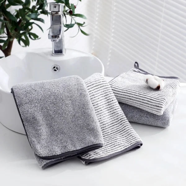 Striped Bamboo Hand Towel - Soft Quick-Drying & Absorbent (35x75cm)