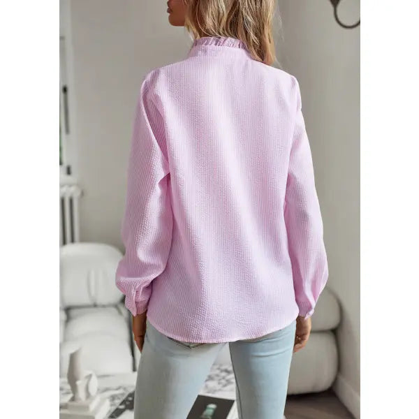 Striped Long Sleeve Shirt Fashion Ruffle Design Button Up Tops Casual Office Blouse Elegant Commuting Women’s Clothing