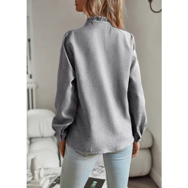 Striped Long Sleeve Shirt Fashion Ruffle Design Button Up Tops Casual Office Blouse Elegant Commuting Women’s Clothing