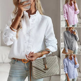 Striped Long Sleeve Shirt Fashion Ruffle Design Button Up Tops Casual Office Blouse Elegant Commuting Women’s Clothing