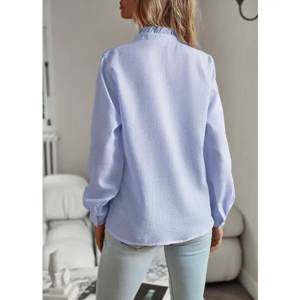 Striped Long Sleeve Shirt Fashion Ruffle Design Button Up Tops Casual Office Blouse Elegant Commuting Women’s Clothing