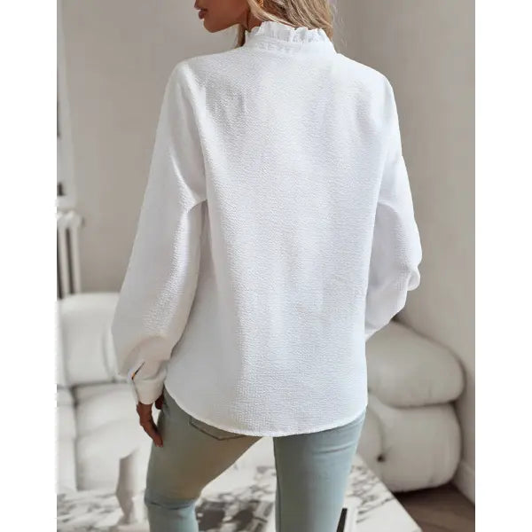 Striped Long Sleeve Shirt Fashion Ruffle Design Button Up Tops Casual Office Blouse Elegant Commuting Women’s Clothing