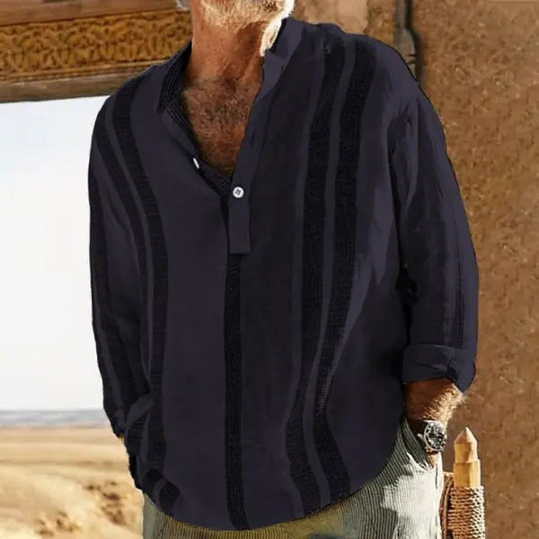 Striped Slub Linen Casual Shirt All Sizes Classic Summer Style - Dark Blue / L - None