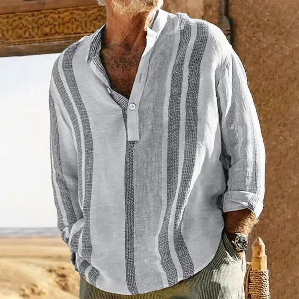 Striped Slub Linen Casual Shirt All Sizes Classic Summer Style - Gray / L - None