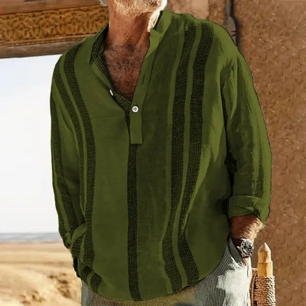 Striped Slub Linen Casual Shirt All Sizes Classic Summer Style - Green / L - None