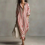 Striped Split Collar Maxi Dress in Plus Sizes Fashionable Summer Style - None