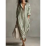 Striped Split Collar Maxi Dress in Plus Sizes Fashionable Summer Style - Green / 2XL - None