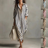 Striped Split Collar Maxi Dress in Plus Sizes Fashionable Summer Style - None