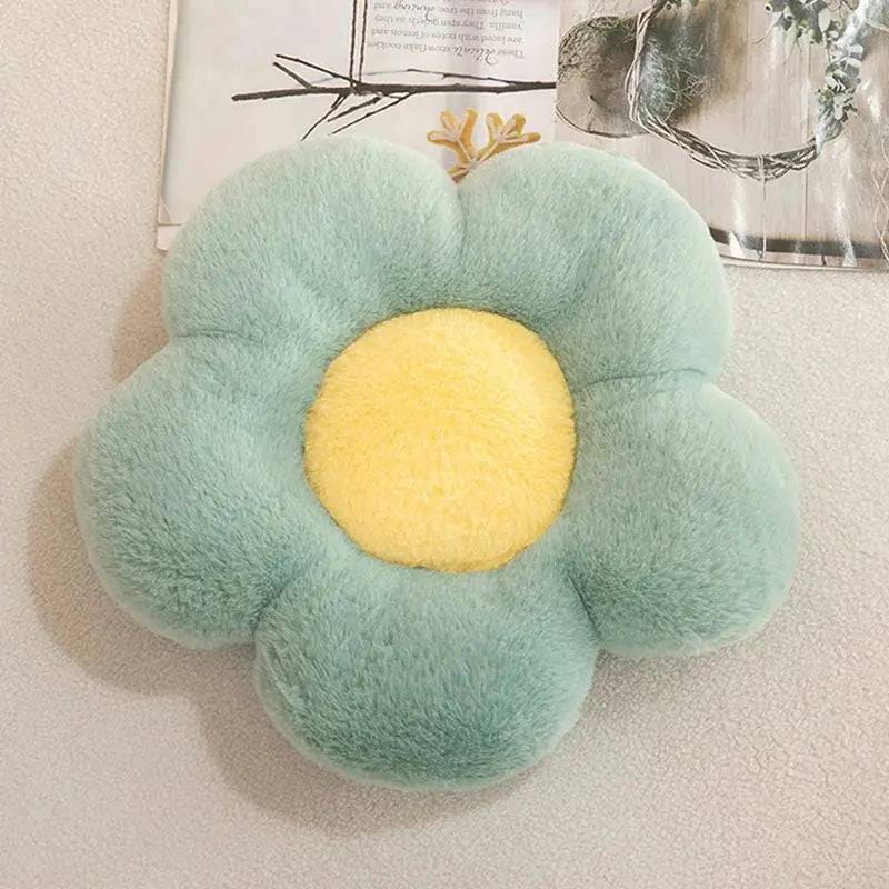 Stuffed Daisy Flower Cushion – Sunflower Shape Pillow for Decor & Comfort - Green