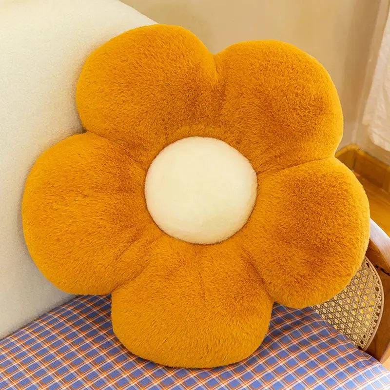 Stuffed Daisy Flower Cushion – Sunflower Shape Pillow for Decor & Comfort - Brown