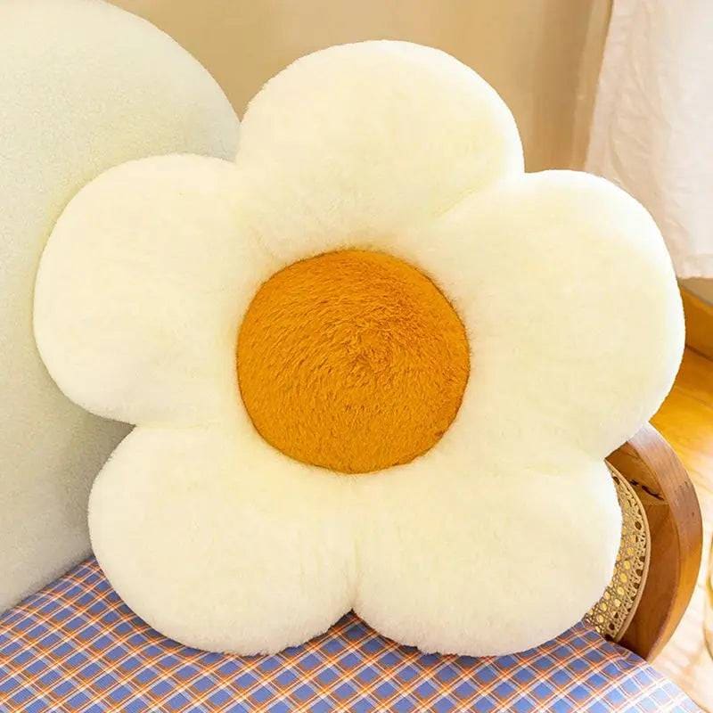 Stuffed Daisy Flower Cushion – Sunflower Shape Pillow for Decor & Comfort - White