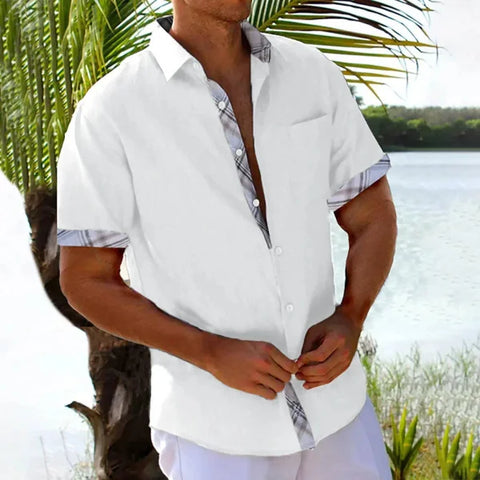 Vacation Short Sleeve Shirts With Plaid Side - White Plaid / L