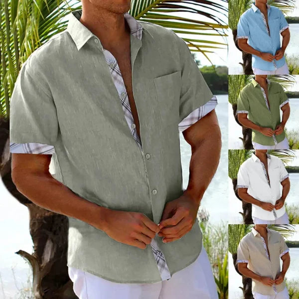 Vacation Short Sleeve Shirts With Plaid Side
