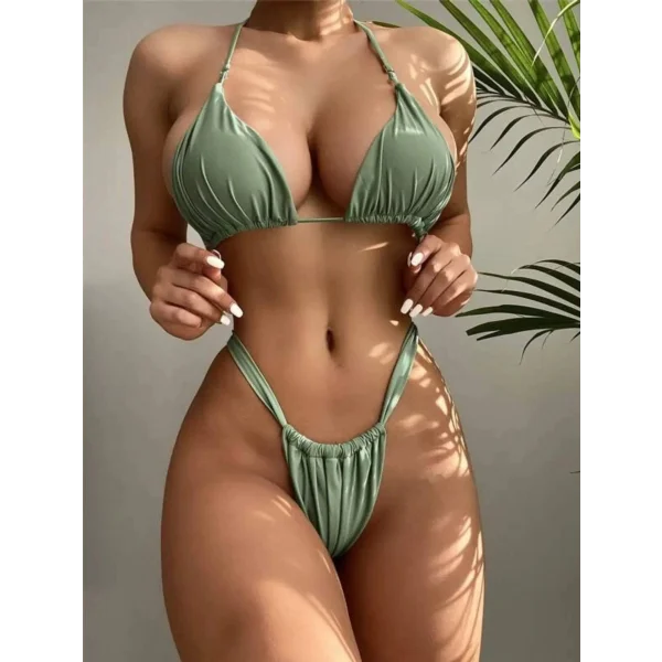 Women Bikini - Stylish 2 Piece Swimsuit with Spaghetti Strap Top - Army Green / L