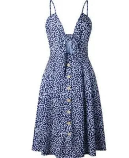 Women Summer Dresses - Backless Sleeveless Stylish for Parties - Blue / L