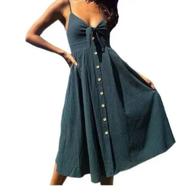 Women Summer Dresses - Backless Sleeveless Stylish for Parties - Cyan / L