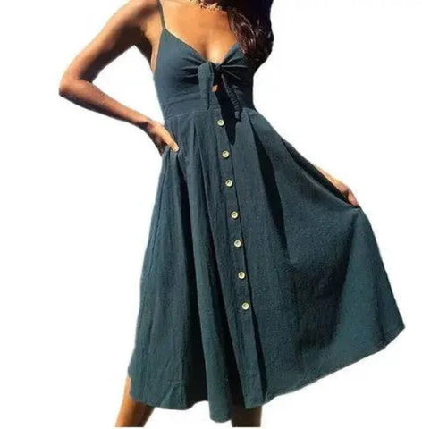 Women Summer Dresses - Backless Sleeveless Stylish for Parties - Cyan / L