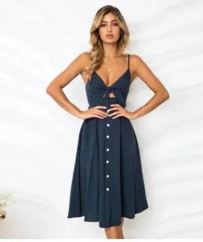 Women Summer Dresses - Backless Sleeveless Stylish for Parties - Navy / L