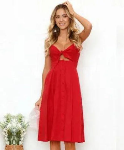 Women Summer Dresses - Backless Sleeveless Stylish for Parties - Red / L