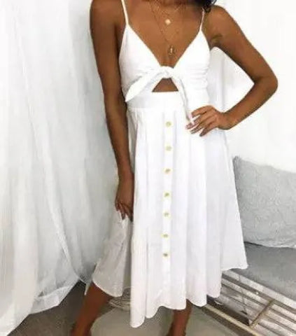 Women Summer Dresses - Backless Sleeveless Stylish for Parties - White / L