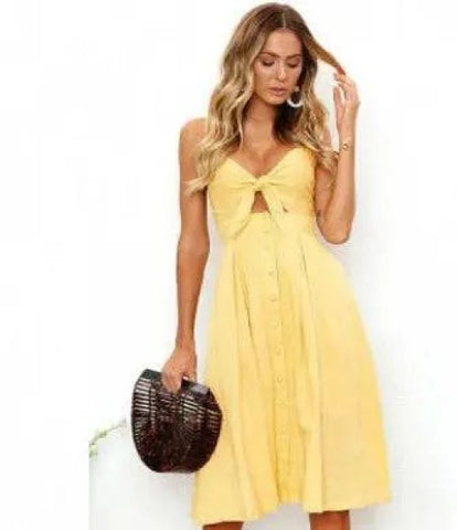 Women Summer Dresses - Backless Sleeveless Stylish for Parties - Yellow / L