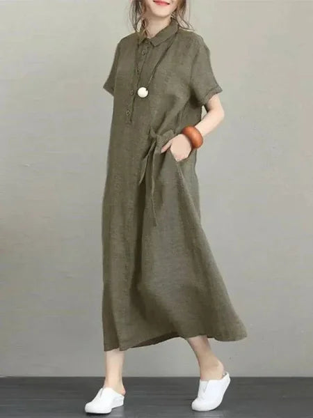 Stylish Cotton Linen Vintage Dress for Women in Home Summer Collection - Himpall