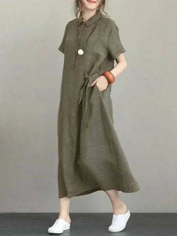 Stylish Cotton Linen Vintage Dress for Women in Home Summer Collection - Himpall