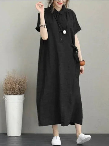 Stylish Cotton Linen Vintage Dress for Women in Home Summer Collection - Himpall