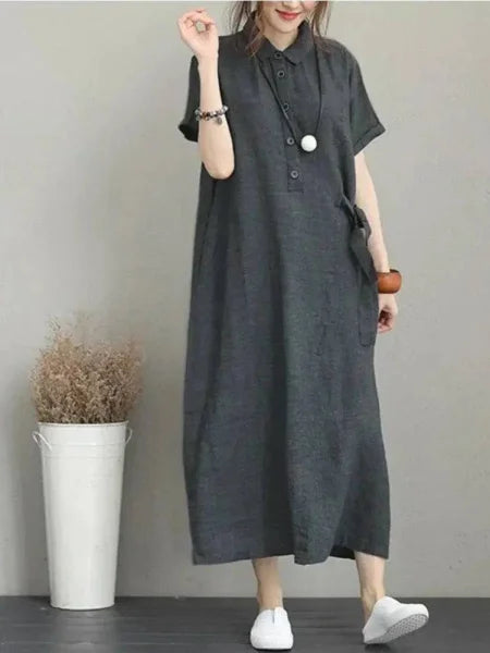 Stylish Cotton Linen Vintage Dress for Women in Home Summer Collection - Himpall