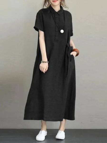 Stylish Cotton Linen Vintage Dress for Women in Home Summer Collection - Himpall