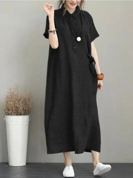Stylish Cotton Linen Vintage Dress for Women in Home Summer Collection - Himpall