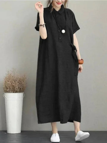 Stylish Cotton Linen Vintage Dress for Women in Home Summer Collection - Himpall