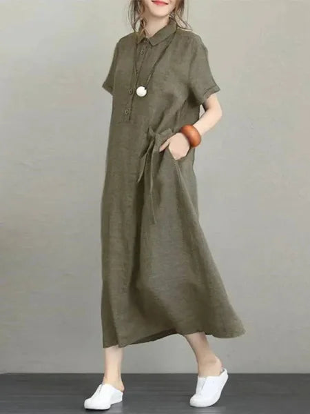 Stylish Cotton Linen Vintage Dress for Women in Home Summer Collection - Himpall