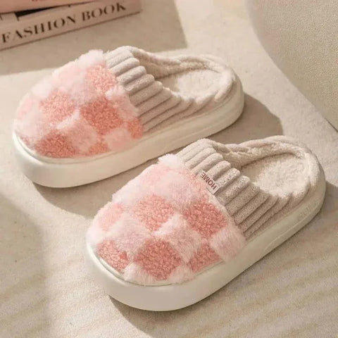 Plaid Slippers – Stylish and Cozy Home Slippers for Women - Pink-38-39