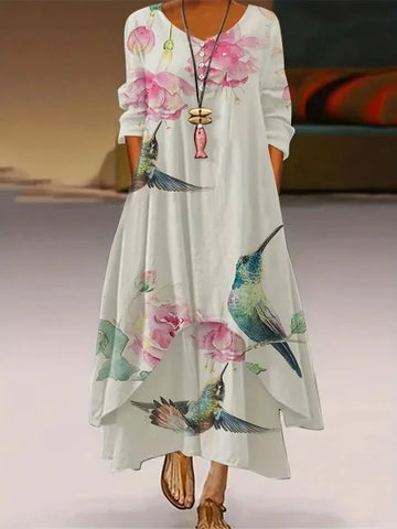 Women’s Dress – Long Sleeve Fashion Dress with Irregular Hem - 1style / L
