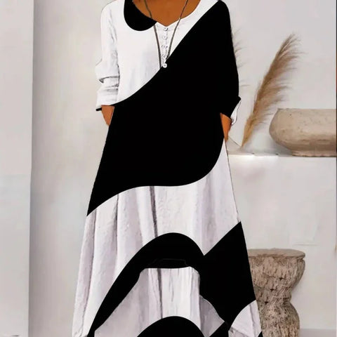 Women’s Dress – Long Sleeve Fashion Dress with Irregular Hem