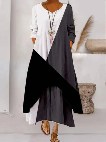 Women’s Dress – Long Sleeve Fashion Dress with Irregular Hem - 2style / L