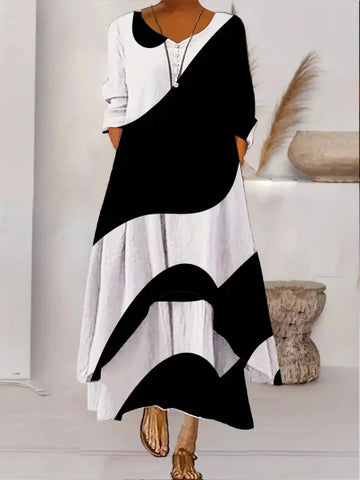 Women’s Dress – Long Sleeve Fashion Dress with Irregular Hem - 3style / L