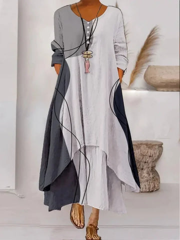 Women’s Dress – Long Sleeve Fashion Dress with Irregular Hem - 5style / L